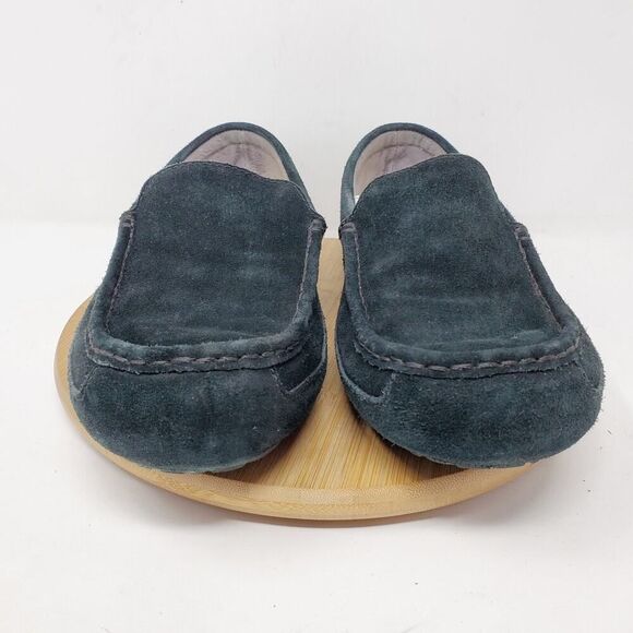 UGG Slipper Mens 9 Alder Black‎ Suede Shoes Slip On Shearling Moc Toe Loafers - Picture 4 of 11